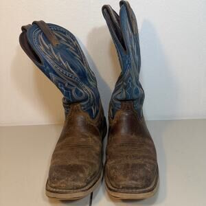 Durango Western Cowboy Boots Brown Blue Embroidered Leather Mens Size 9